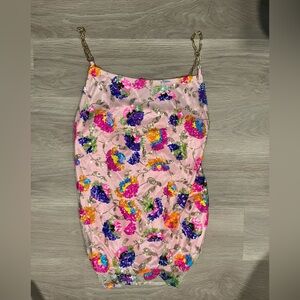 Floral Sequin Dress with Chain Straps